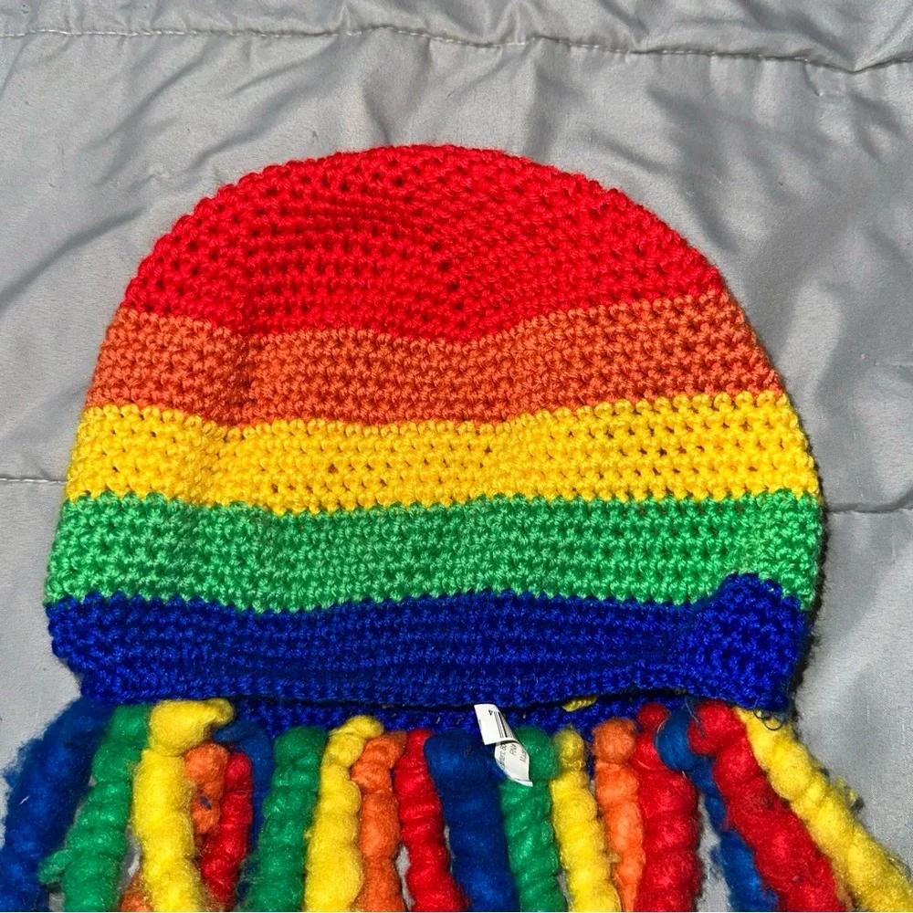 Rainbow Knit Faux Dread Yarn Cap Beanie Festival Rave Party (No Purple) Funny